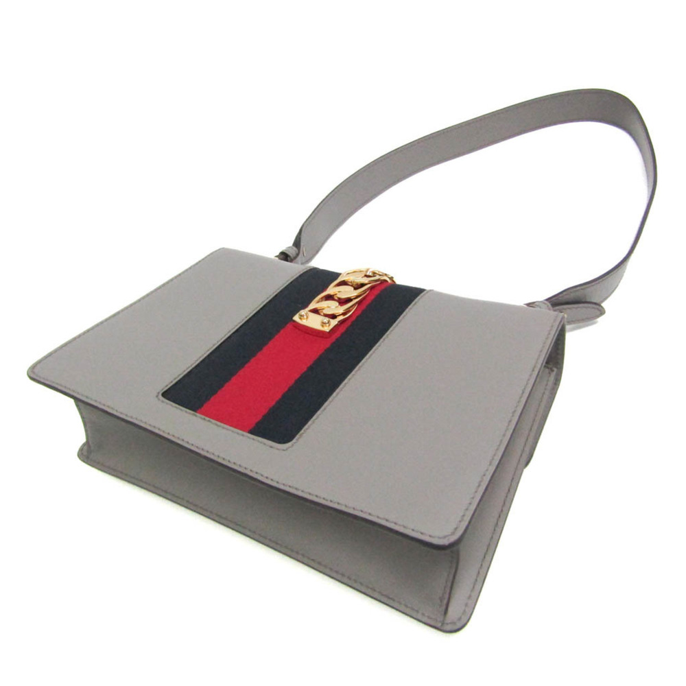 GUCCI Authentic Gray Leather Sylvie Shoulder Bag - Picture 2 of 16
